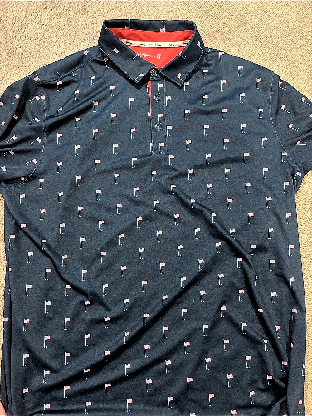 Walter Hagen Flag Print Polo Navy Blue Size XL Like New